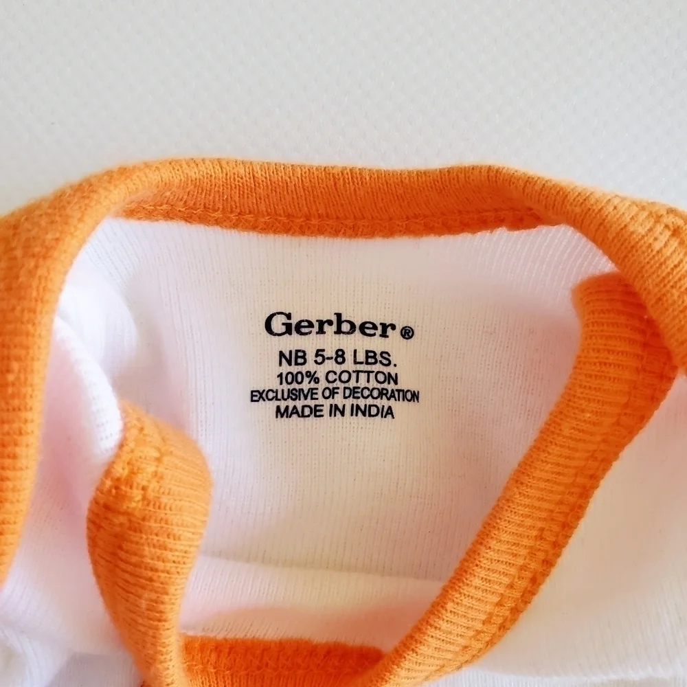 K1096 * Gerber Embroidered Tiger Onesie Bodysuit White Orange Size NB